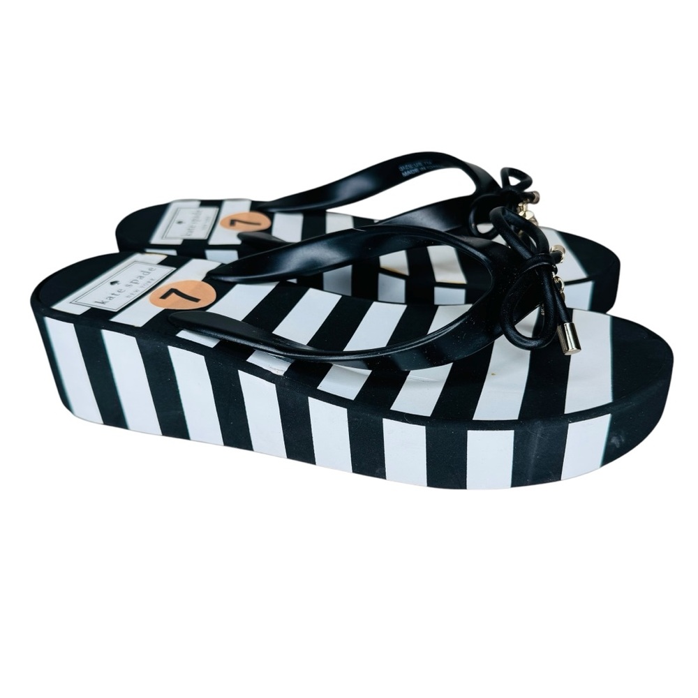 kate spade Black & White Striped Platform Flip Flop Sandals